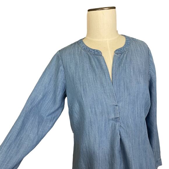 Talbots Petites Women's Mp Long Sleeve Shirt Chambray Tencel Denim Look Popover - Picture 2 of 11